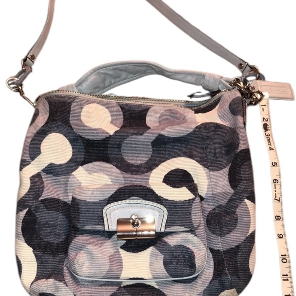 COACH OP ART shades of blue & white canvas with leather trim silver hardware - Picture 15 of 16